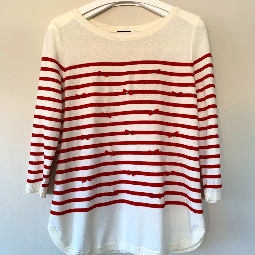 Talbots sweater white w- red stripes  MED